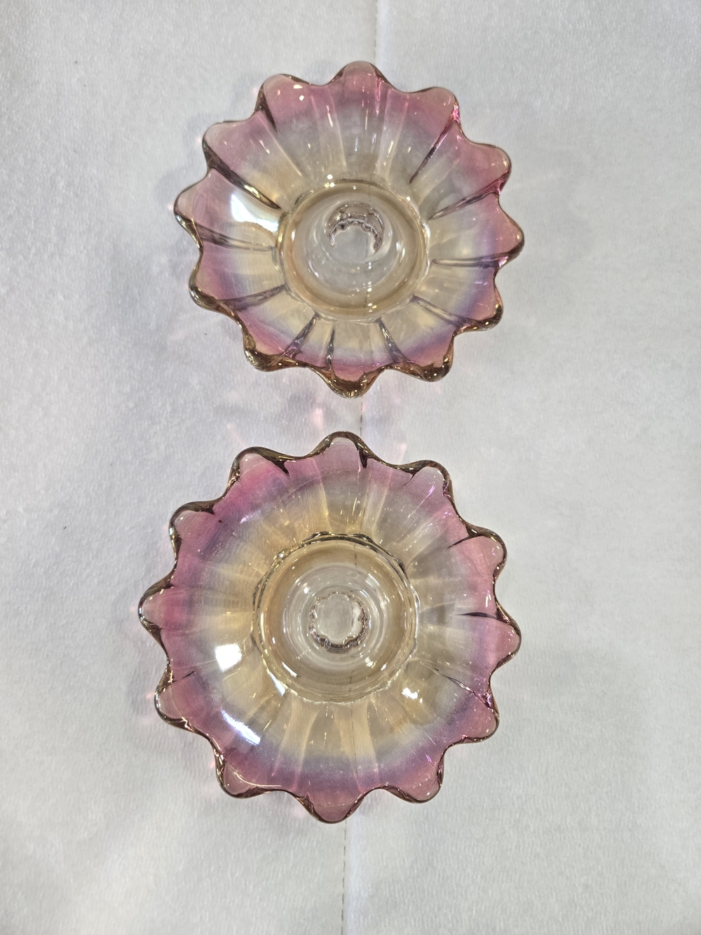 Vintage Federal Glass "Celestial Sunburst" Taper Candle Holders - Matching Pair3